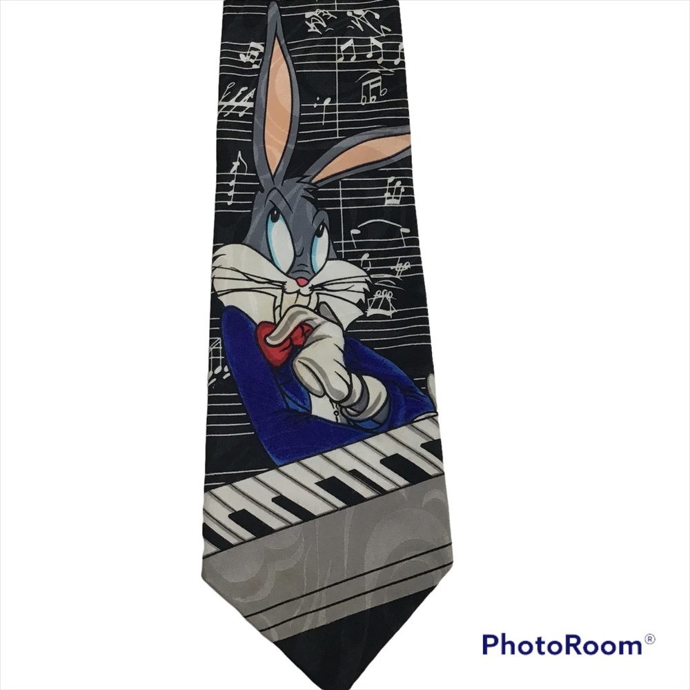 Vintage 1995 Looney Tunes Mania Musical Bugs Bunny Piano Keyboard Musical Tie